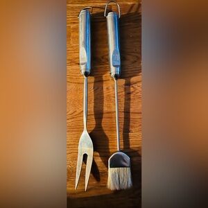 Jenn Air Grilling Fork & Barbeque Brush Stainless Steel Heavyweight, EUC